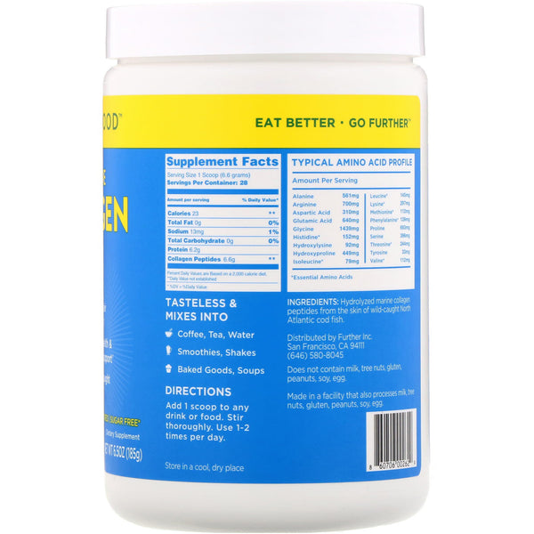 Further Food, Premium Marine Collagen Peptides, Unflavored, 6.5 oz (185 g) - The Supplement Shop