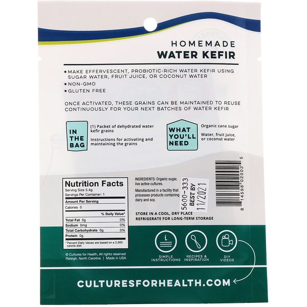 Cultures for Health, Water Kefir, 1 Packet, .19 oz (5.4 g) - The Supplement Shop