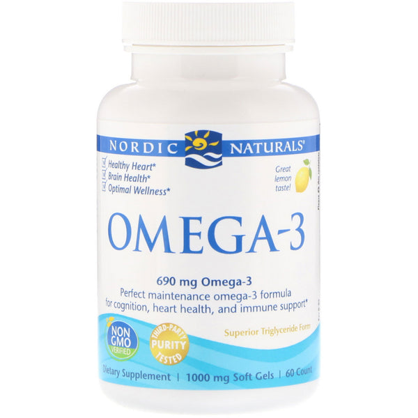 Nordic Naturals, Omega-3, Lemon, 690 mg, 60 Soft Gels - The Supplement Shop