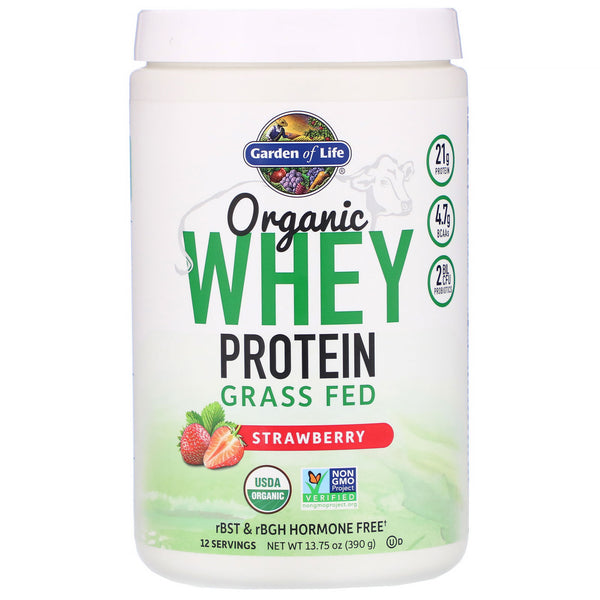 Garden of Life, Organic Whey Protein Grass-Fed, Strawberry, 13.75 oz (390 g) - The Supplement Shop