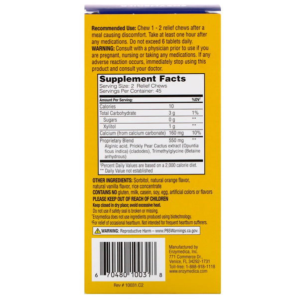 Enzymedica, Heartburn Relief, Vanilla-Orange Flavored, 90 Relief Chews - The Supplement Shop