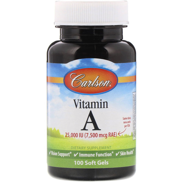 Carlson Labs, Vitamin A, 25,000 IU, 100 Soft Gels - The Supplement Shop