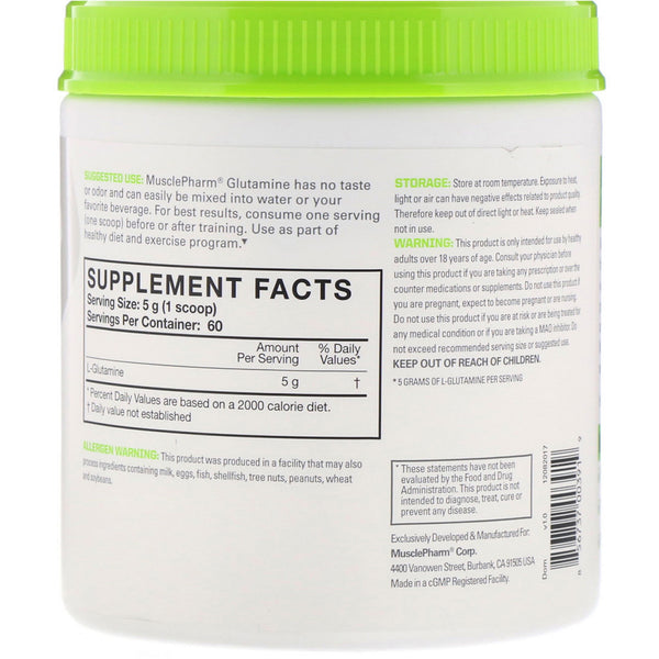 MusclePharm, Glutamine Essentials, Unflavored, 0.66 lb (300 g) - The Supplement Shop
