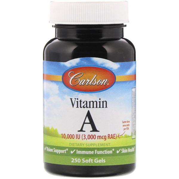 Carlson Labs, Vitamin A, 10,000 IU, 250 Soft Gels - The Supplement Shop