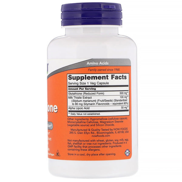 Now Foods, Glutathione, 500 mg, 60 Veg Capsules - The Supplement Shop
