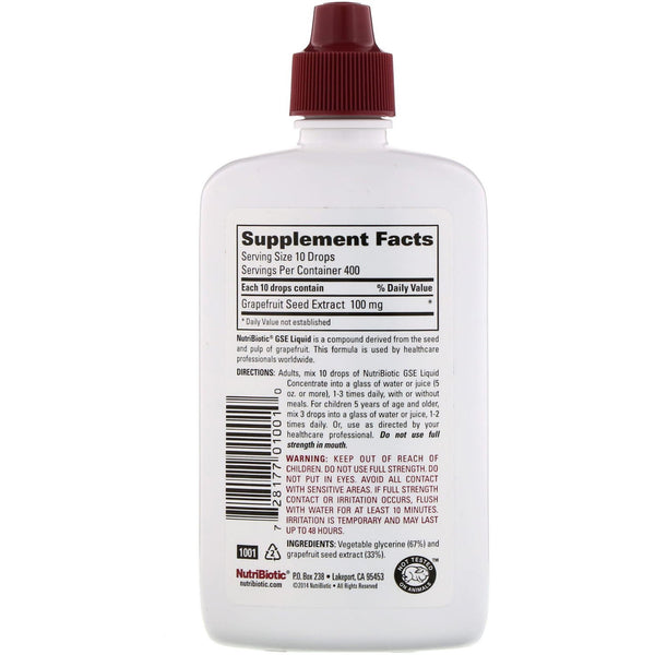 NutriBiotic, Vegan GSE Grapefruit Seed Extract, Liquid Concentrate, 4 fl oz (118 ml) - The Supplement Shop