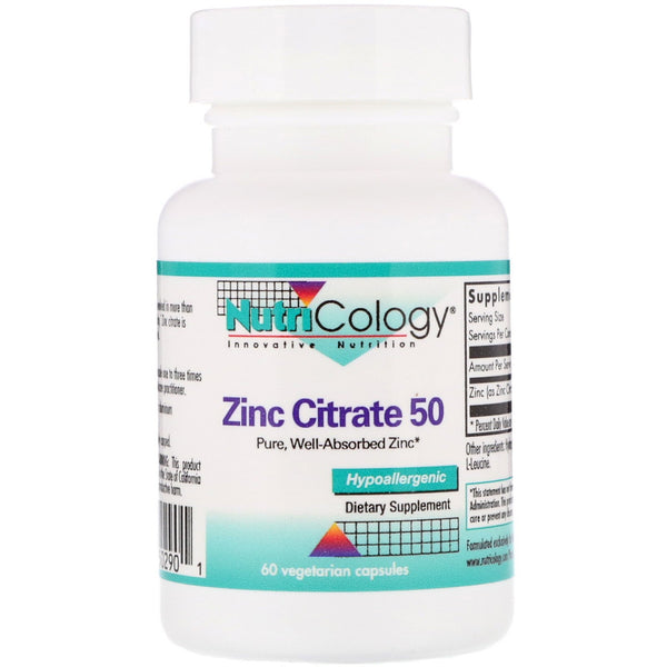Nutricology, Zinc Citrate 50, 60 Vegetarian Capsules - The Supplement Shop