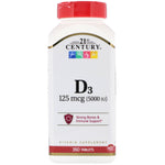 21st Century, Vitamin D3, 125 mcg (5,000 IU), 360 Tablets - The Supplement Shop
