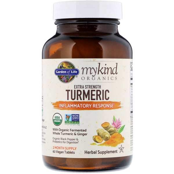 Garden of Life, MyKind Organics, Extra Strength Turmeric, Inflammatory Response, 60 Vegan Tablets - The Supplement Shop