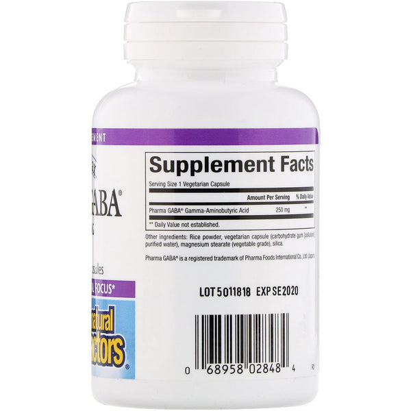 Natural Factors, Stress-Relax, Pharma GABA, 250 mg, 60 Vegetarian Capsules - The Supplement Shop