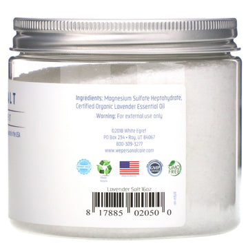 White Egret, Epsom Salt, Lavender, 16 oz (454 g)