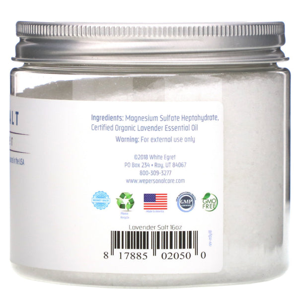 White Egret Personal Care, Epsom Salt, Lavender, 16 oz (454 g) - The Supplement Shop