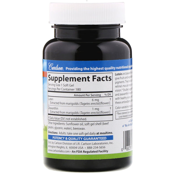 Carlson Labs, Lutein, 6 mg, 180 Soft Gels - The Supplement Shop