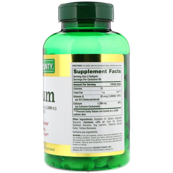 Nature's Bounty, Calcium Plus Vitamin D3, 1,200 mg, 120 Rapid Release Softgels - The Supplement Shop