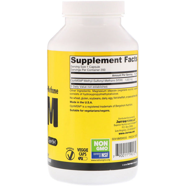 Jarrow Formulas, MSM, 1,000 mg, 200 Veggie Caps - The Supplement Shop