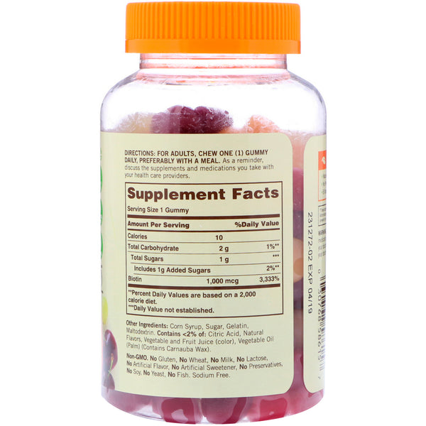 Sundown Naturals, Biotin Gummies, Grape, Orange and Cherry Flavored, 1,000 mcg, 130 Gummies - The Supplement Shop
