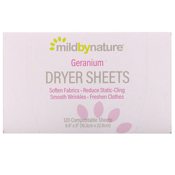 Mild By Nature, Dryer Sheets, Geranium, 120 Compostable Sheets - The Supplement Shop