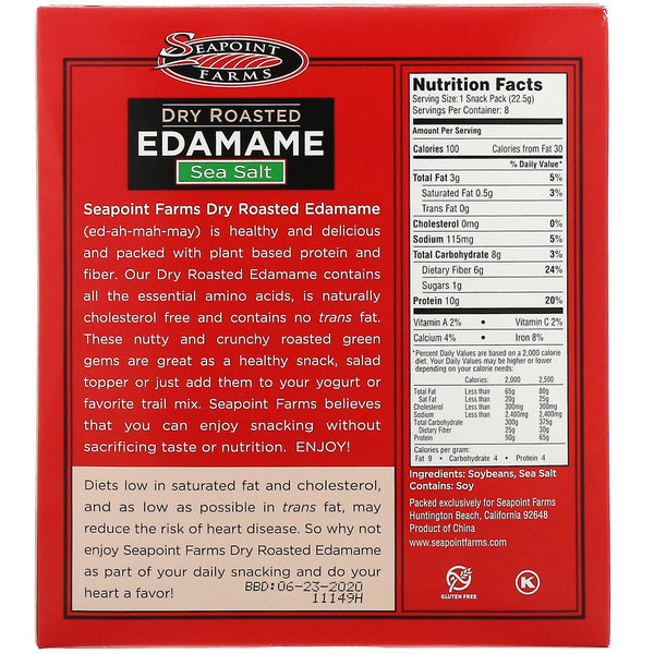 Seapoint Farms, Dry Roasted Edamame, Sea Salt, 8 Snack Packs, 0.79 oz (22.5 g) Each - The Supplement Shop