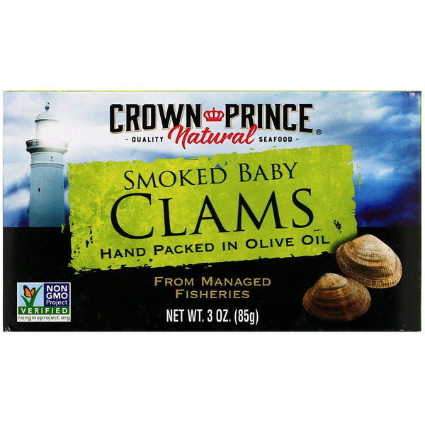 Crown Prince Natural, Smoked Baby Clams in Olive Oil, 3 oz (85 g) - The Supplement Shop