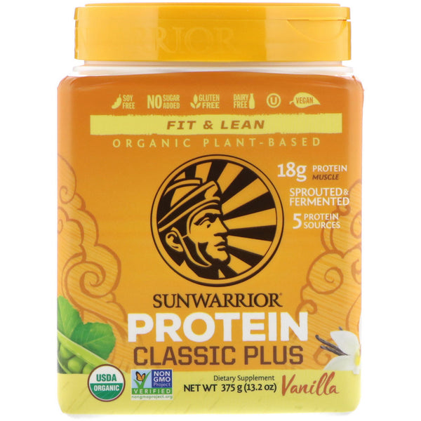Sunwarrior, Classic Plus Protein, Organic Plant Based, Vanilla, 13.2 oz (375 g) - The Supplement Shop