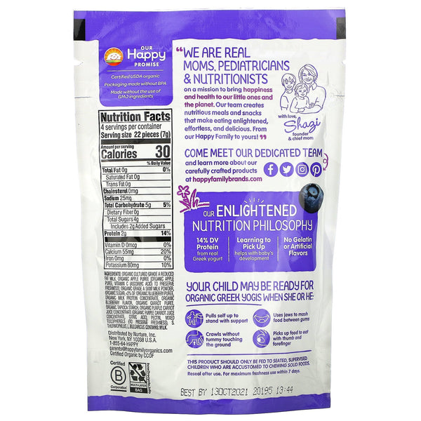 Happy Family Organics, Organic Greek Yogis, Blueberry & Purple Carrot, 1 oz (28 g) - The Supplement Shop