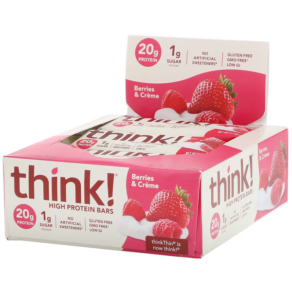 ThinkThin, High Protein Bars, Berries & Creme, 10 Bars, 2.1 oz (60 g) Each - The Supplement Shop