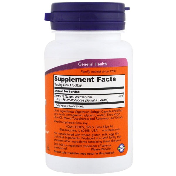 Now Foods, Astaxanthin, 4 mg, 60 Veggie Softgels - The Supplement Shop
