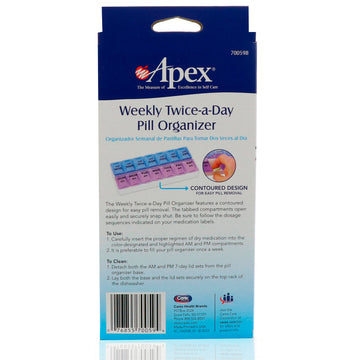 Apex, Weekly Twice-A-Day Pill Organizer, 1 Pill Organizer
