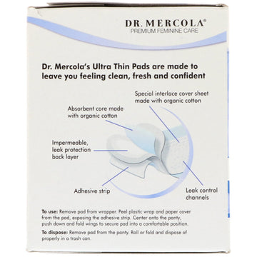 Dr. Mercola, Organic Cotton Ultra Thin Pads, Nighttime with Wings, 10 Pads