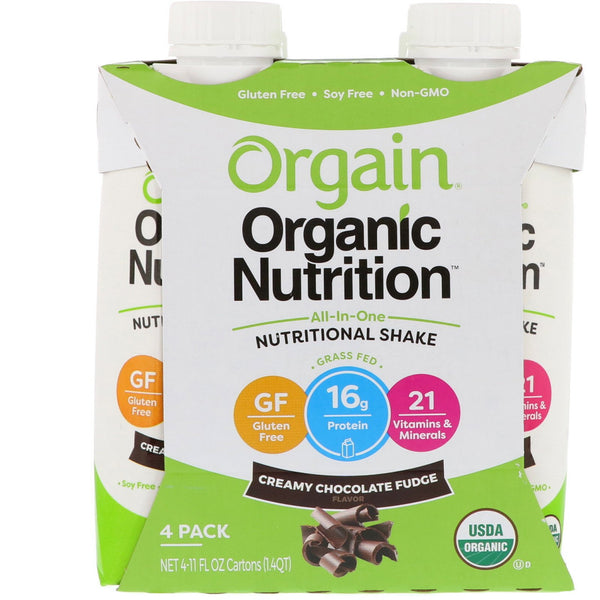 Orgain, Organic Nutrition, All In One Nutritional Shake, Creamy Chocolate Fudge, 4 Pack, 11 fl oz Each - The Supplement Shop
