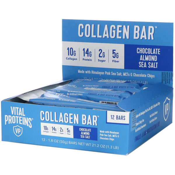 Vital Proteins, Collagen Bar, Chocolate Almond Sea Salt, 12 Bars, 1.8 oz (50 g) Each - The Supplement Shop