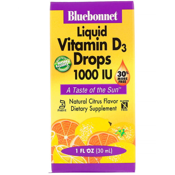 Bluebonnet Nutrition, Liquid Vitamin D3 Drops, Natural Citrus Flavor, 1,000 IU, 1 fl oz (30 ml) - The Supplement Shop