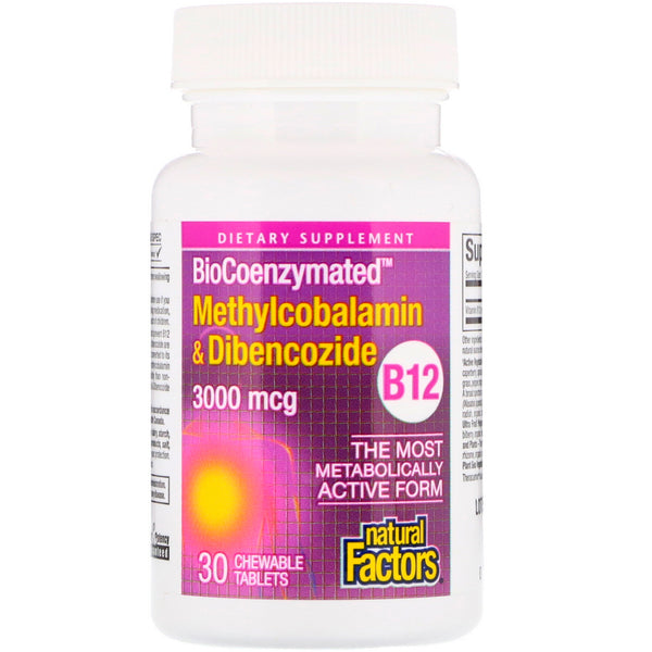 Natural Factors, BioCoenzymated, B12, Methylcobalamin & Dibencozide, 3,000 mcg, 30 Chewable Tablets - The Supplement Shop