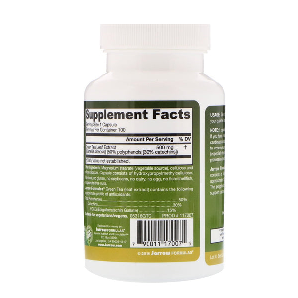 SALE Jarrow Formulas, Green Tea, 500 mg, 100 Veggie Caps - The Supplement Shop