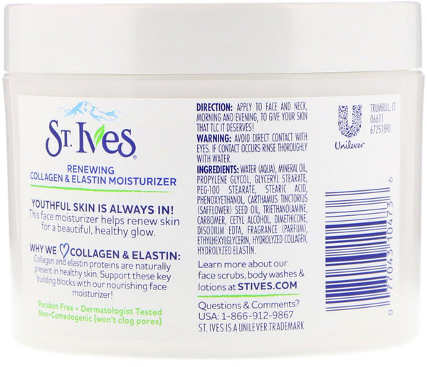 St. Ives, Renewing Collagen & Elastin Moisturizer, 10 oz (283 g) - The Supplement Shop