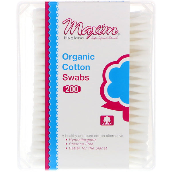 Maxim Hygiene Products, Organic Cotton Swabs, 200 Count - The Supplement Shop