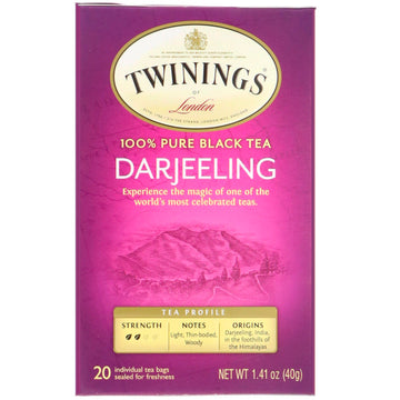 Twinings, 100% Pure Black Tea, Darjeeling, 20 Individual Tea Bags, 1.41 oz (40 g)
