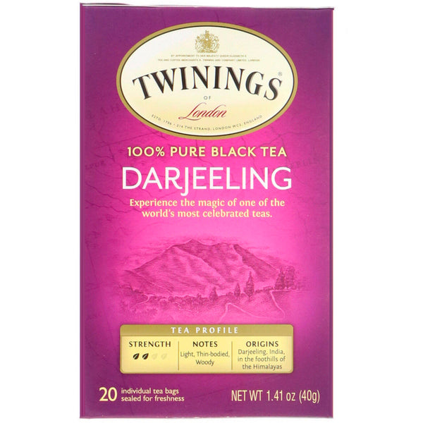 Twinings, 100% Pure Black Tea, Darjeeling, 20 Individual Tea Bags, 1.41 oz (40 g) - The Supplement Shop