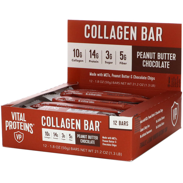 Vital Proteins, Collagen Bar, Peanut Butter Chocolate, 12 bars, 1.8 oz (50 g) Each - The Supplement Shop