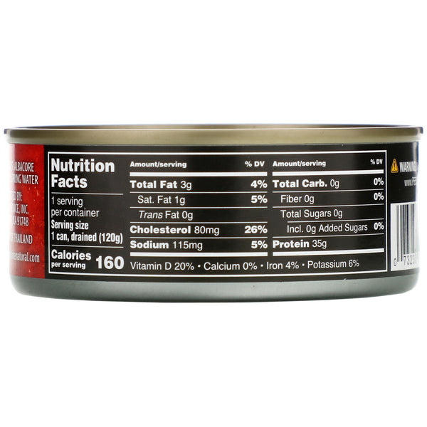 Crown Prince Natural, Albacore Tuna, Solid White - No Salt Added, In Spring Water, 5 oz (142 g) - The Supplement Shop