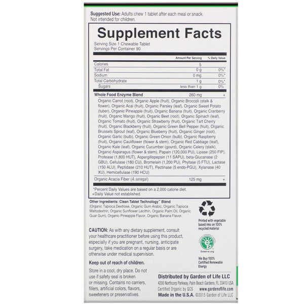 Garden of Life, Dr. Formulated Enzymes, Organic Digest +, Tropical Fruit Flavor, 90 Chewables - The Supplement Shop