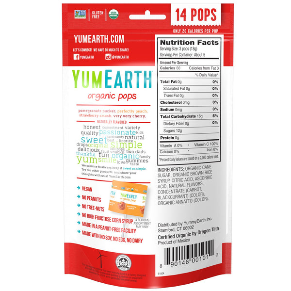 YumEarth, Organic Pops, Assorted Flavors, 14 Pops, 3 oz (85 g) - The Supplement Shop