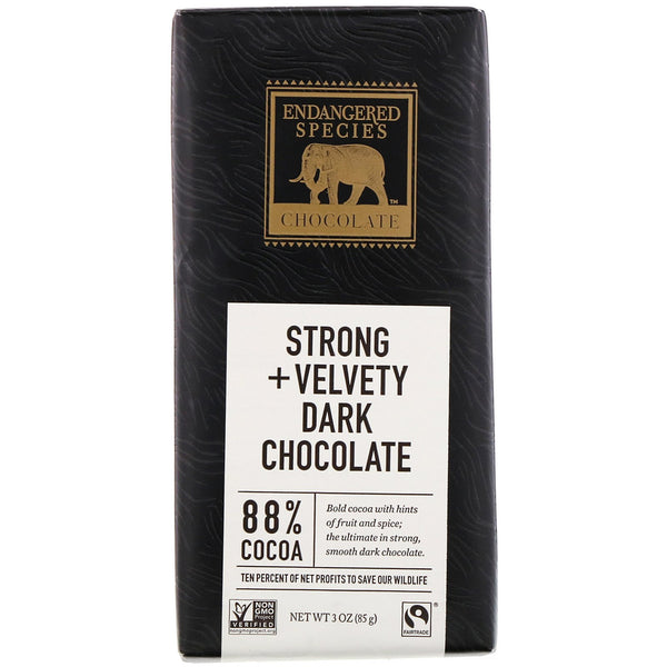 Endangered Species Chocolate, Strong + Velvety Dark Chocolate, 88% Cocoa, 3 oz (85 g) - The Supplement Shop