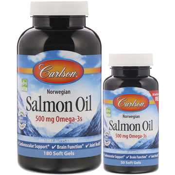 Carlson Labs, Norwegian Salmon Oil, 500 mg, 180 + 50 Free Soft Gels
