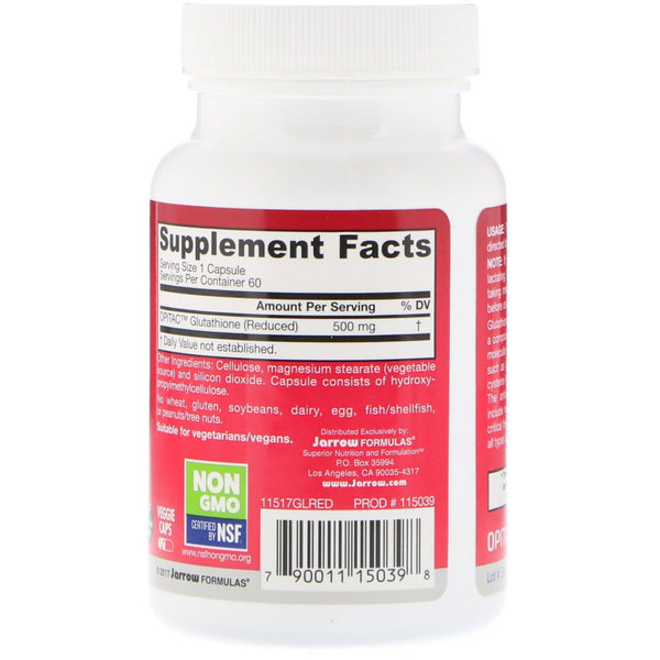 Jarrow Formulas, Glutathione Reduced, 500 mg, 60 Veggie Caps - The Supplement Shop