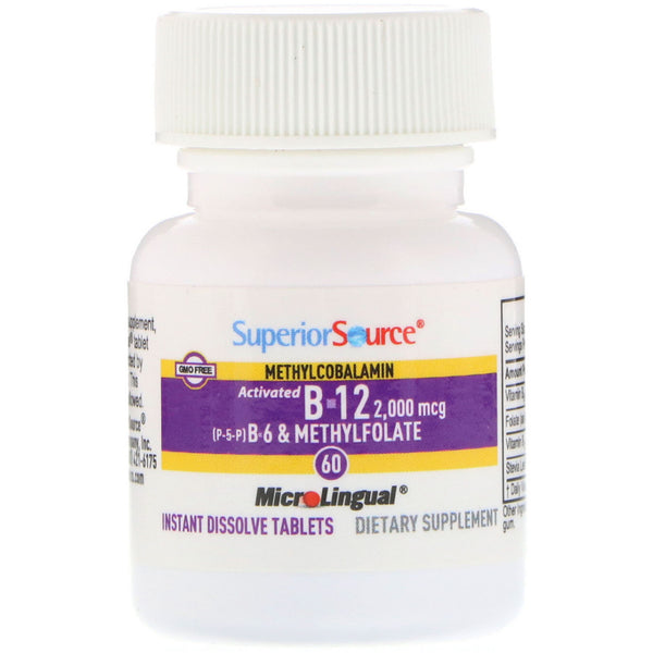 Superior Source, Activated B-12 Methylcobalamin, B-6 (P-5-P) & Methylfolate, 2,000 mcg/1,200 mcg, 60 Tablets - The Supplement Shop