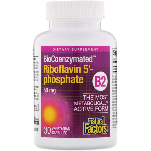 Natural Factors, BioCoenzymated, B2, Riboflavin 5'-Phosphate , 50 mg, 30 Vegetarian Capsules - The Supplement Shop