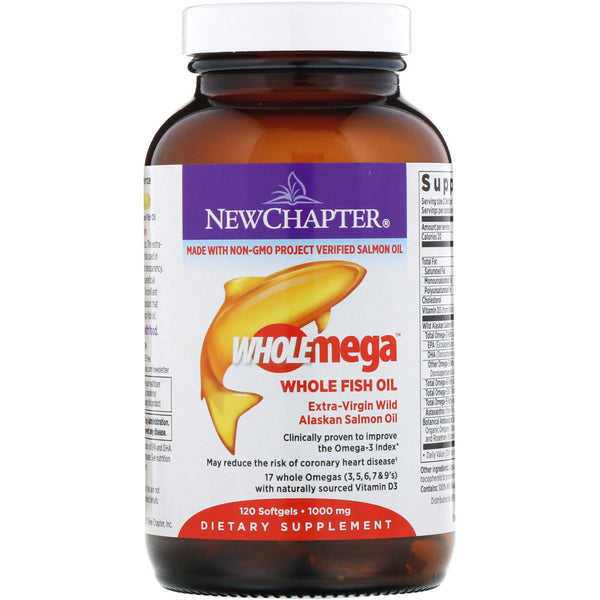 New Chapter, Wholemega, Extra-Virgin Wild Alaskan Salmon, Whole Fish Oil, 1,000 mg, 120 Softgels - The Supplement Shop
