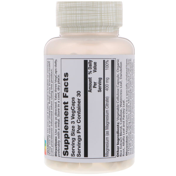Solaray, Magnesium Citrate, 400 mg, 90 VegCaps - The Supplement Shop