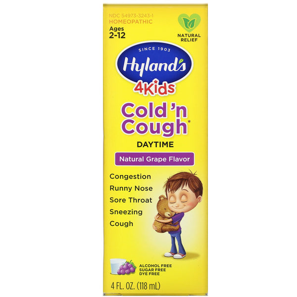 Hyland's, 4 Kids, Daytime Cold 'n Cough, Ages 2-12, Natural Grape Flavor, 4 fl oz (118 ml) - The Supplement Shop